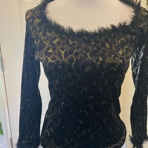 Vintage Betsey Johnson stretch velvet leopard print top